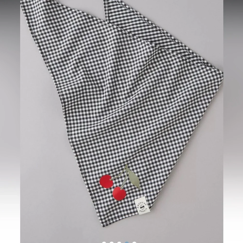 Cherry Gingham Dog Bandana AEO Black and White Check Kitschy Cute
